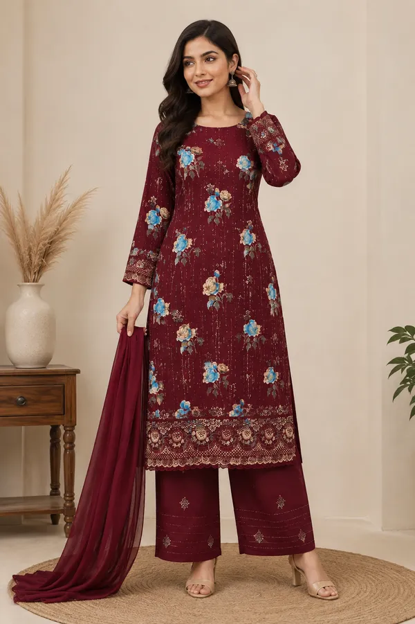 Maroon_Cotton_Unstitched_Kurta_Set_For_women