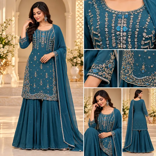 Blue_Hand_Work_Gharara_Set_For_Women_