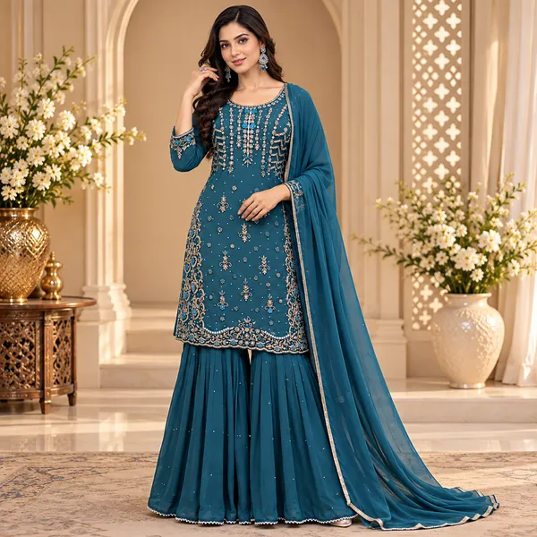 Blue_Hand_Work_Gharara_Set_For_Women_