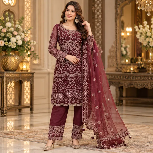Marron_Machine_Embroded_And_Beats_Pant_Set_For_Women