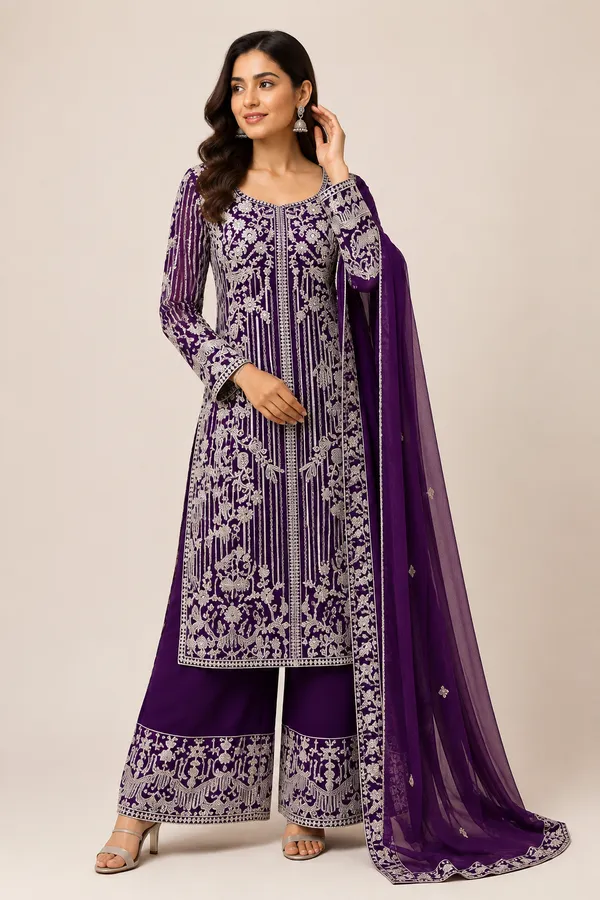 Wine_Net_Georgette_Kurta_Set_For_Women