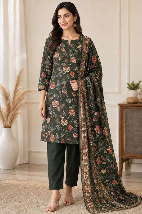 Green_Cotton_Kurta_Set_For_Women
