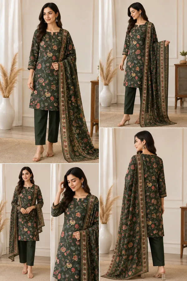 Green_Cotton_Kurta_Set_For_Women