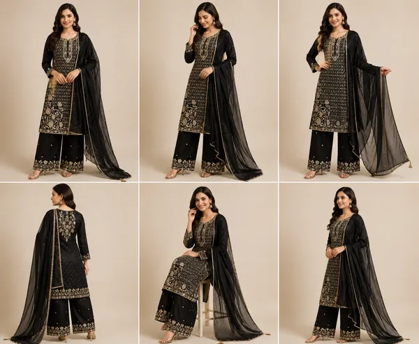 Black_Vichitra_Kurta_Set_For_Women