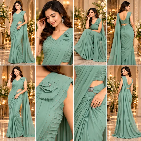 Sage_Green_Lycra_Readymade_Saree_Blouse_For_women