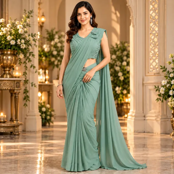 Sage_Green_Lycra_Readymade_Saree_Blouse_For_women