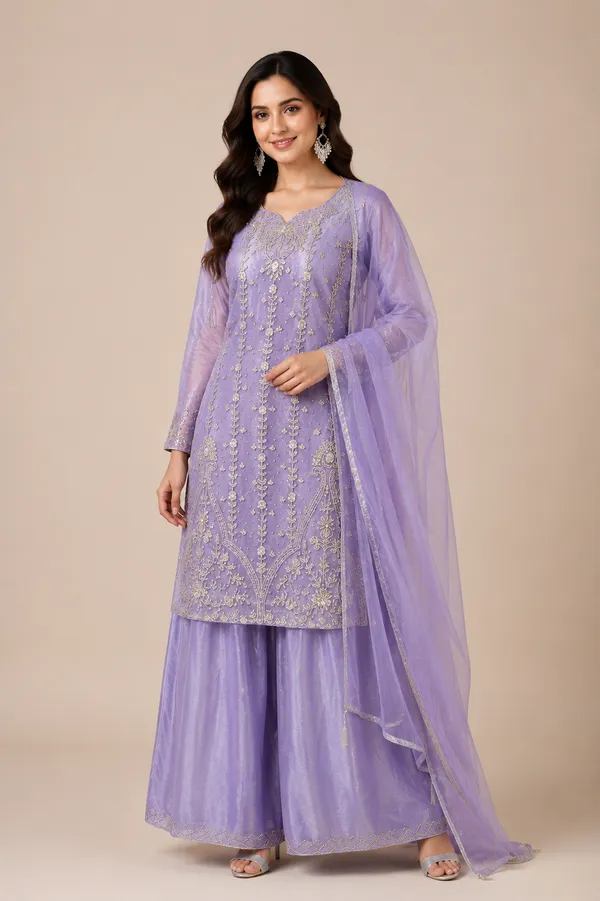 Lavender_Imported_Georgette_Kurta_Set_For_Women