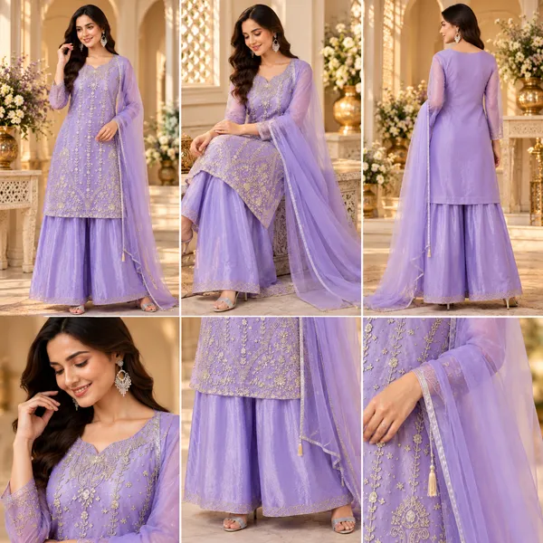Lavender_Imported_Georgette_Hand_Work_Pant_Set_For_Women