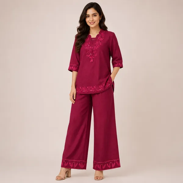 Marron_Embroded_Cord_Set_For_Women