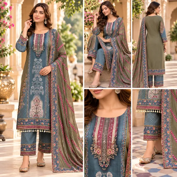 Multicolor_Printed_Pakistani_Suit_With_Duppata_And_Trouser_Set_For_Women