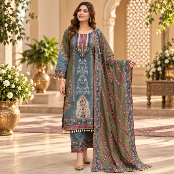 Multicolor_Printed_Pakistani_Suit_With_Duppata_And_Trouser_Set_For_Women