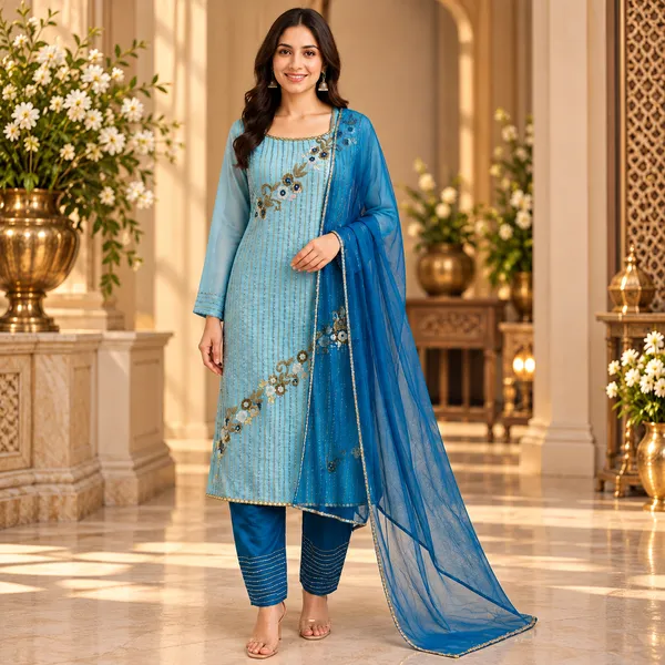 Sky_Blue_Beats_Work_Silk_Pant__Set_For_Women