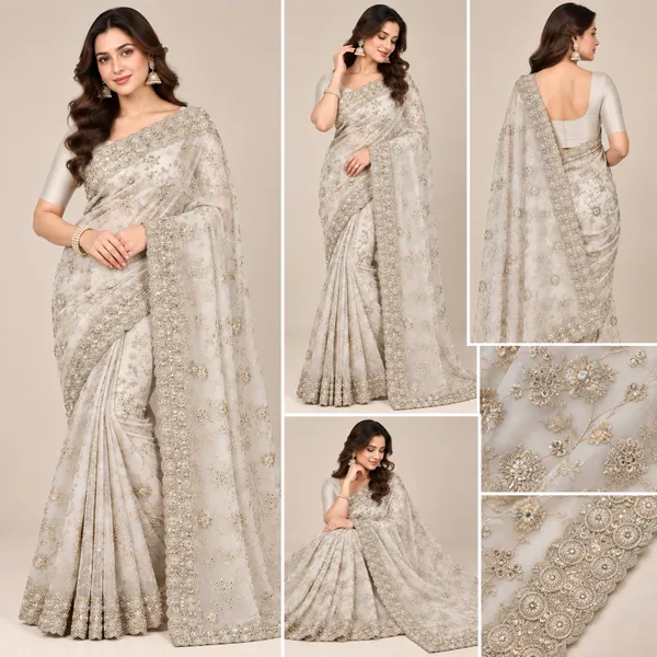 White_Georgette_Saree_With_Blouse_Piece_For_women
