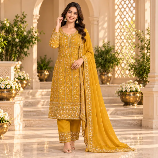 Mustard_Georgette_Pant_Set_For_Women