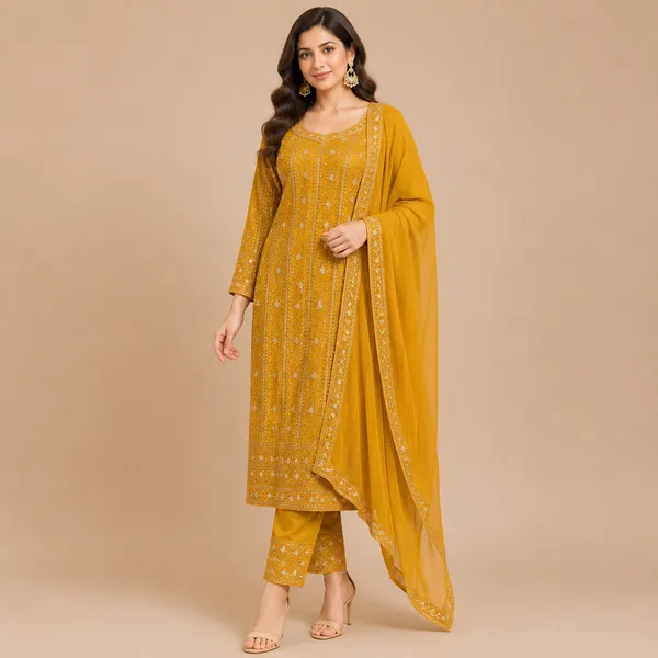 Mustard_Georgette_Kurta_Set_For_Women