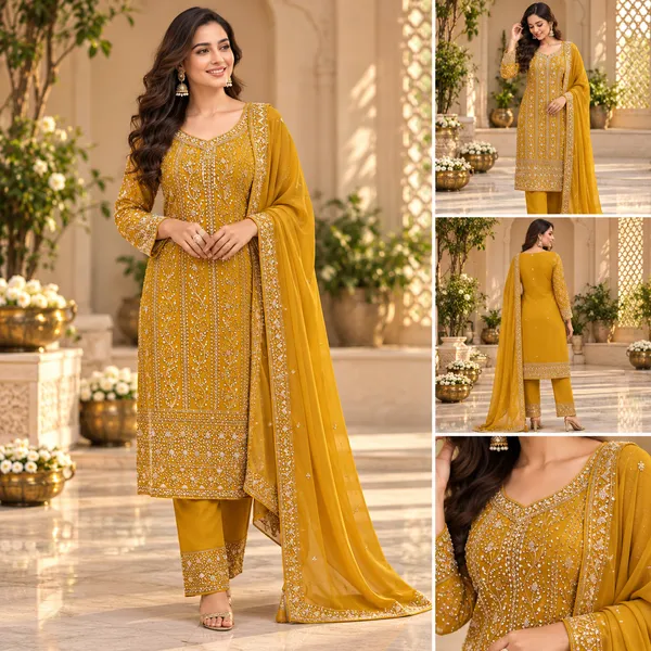 Mustard_Georgette_Pant_Set_For_Women