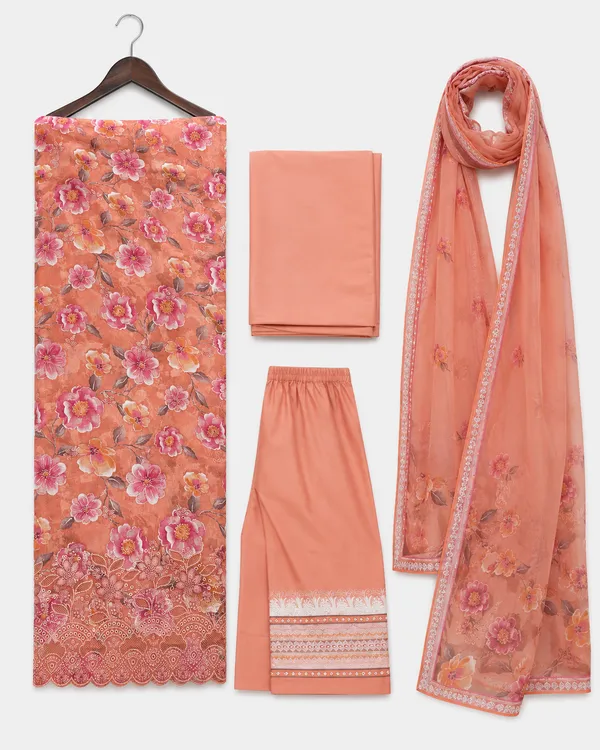 Peach_Cotton_Unstitched_Kurta_Set_For_women