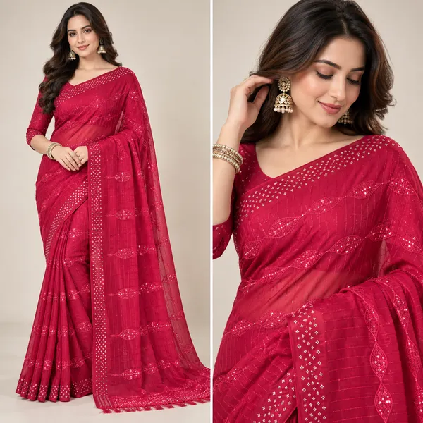 Rani_Chiffon_Saree_With_Blouse_Piece_For_women