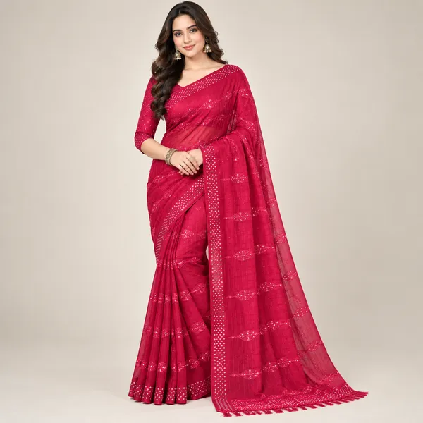 Rani_Chiffon_Saree_With_Blouse_Piece_For_women
