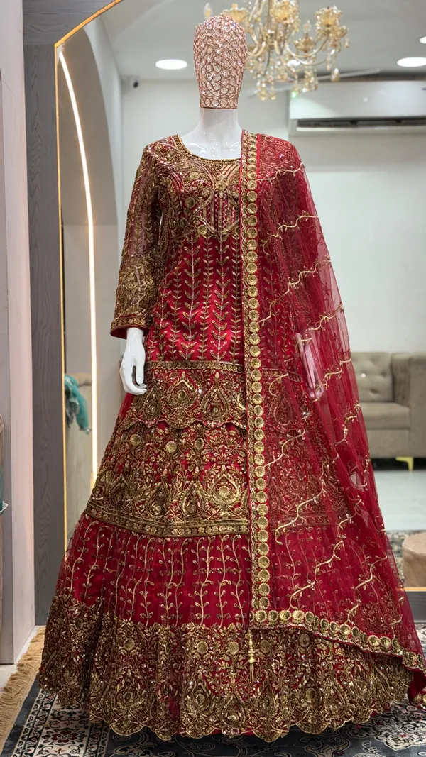 Red_Cotton_Top_Skirt_And_Dupatta_For_Women