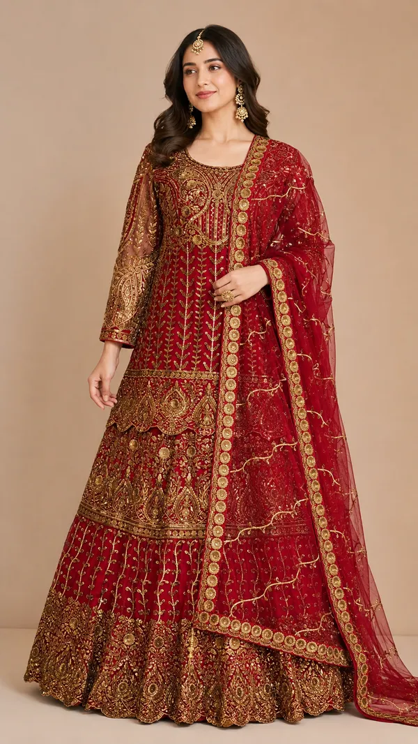 Red_Cotton_Top_Skirt_And_Dupatta_For_Women