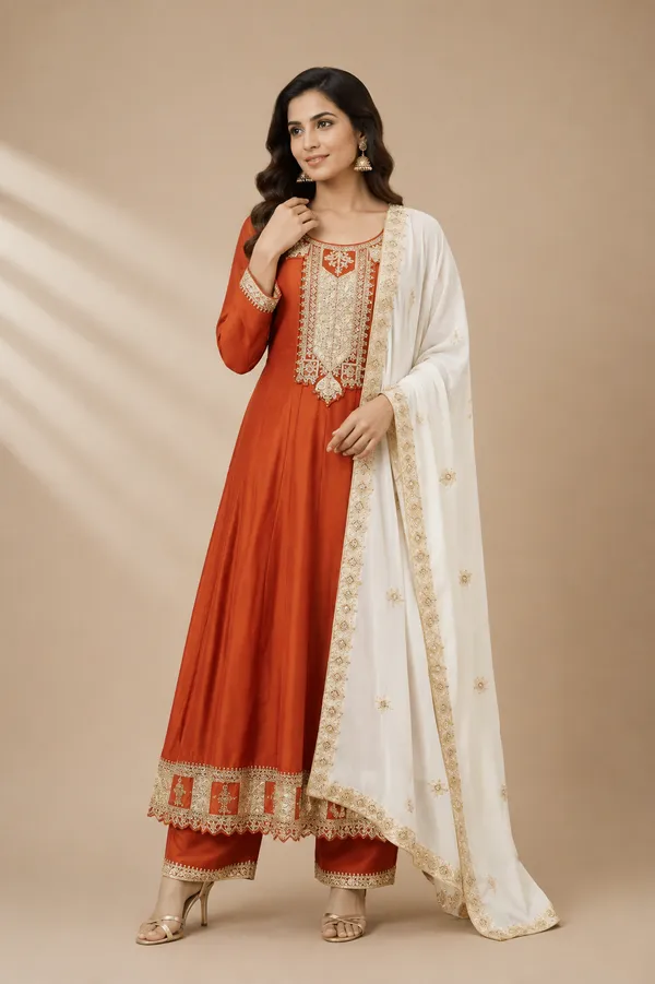 Burned_Orange_Cotton_Kurta_Set_For_Women