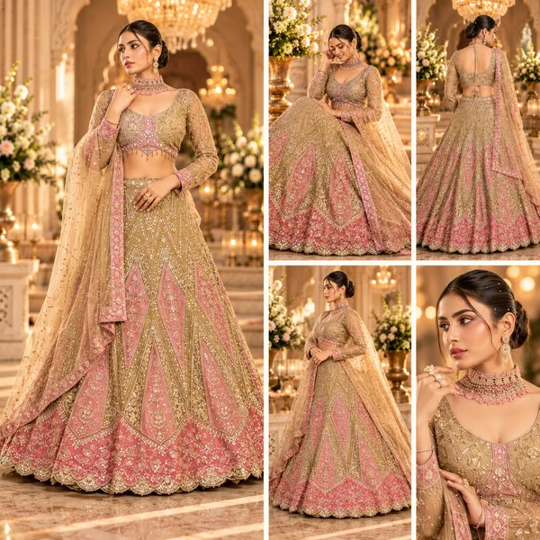 Beige_With_Pink_Net_Lehenga_Blouse_And_Dupatta_For_Women