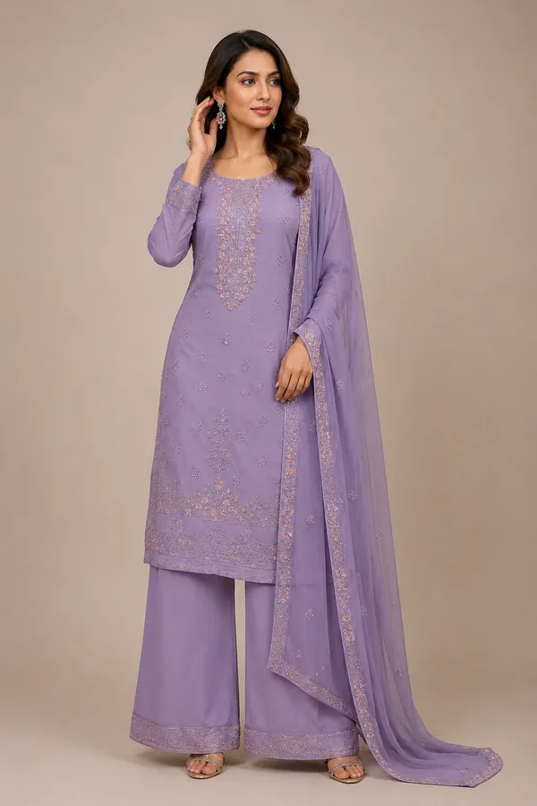 Lavender_Georgette_Kurta_Set_For_Women