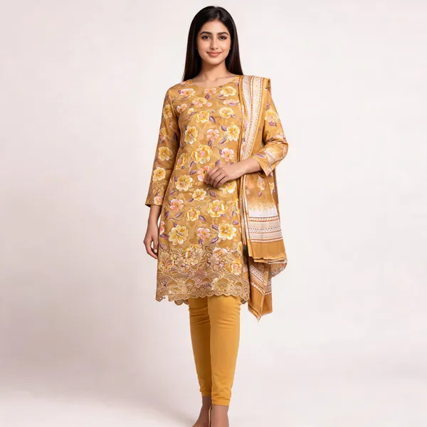 Mustard_Cotton_Floral_Print_Unstitched_Kurta_Set_For_Women