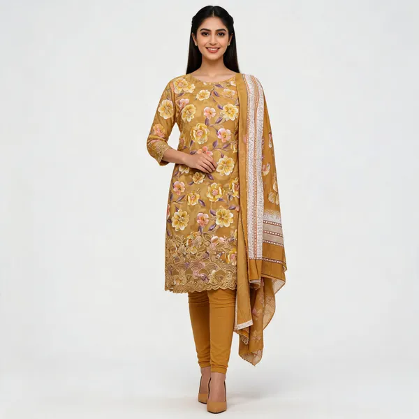 Mustard_Cotton_Floral_Print_Unstitched_Kurta_Set_For_Women