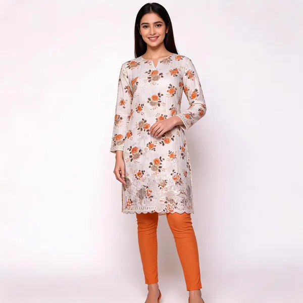 White_Cotton_Floral_Print_Unstitched_Kurta_Set_For_Women
