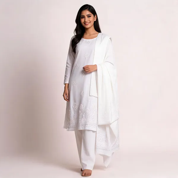 White_Cotton_Floral_Embroidered_Unstitched_Kurta_Set_For_Women