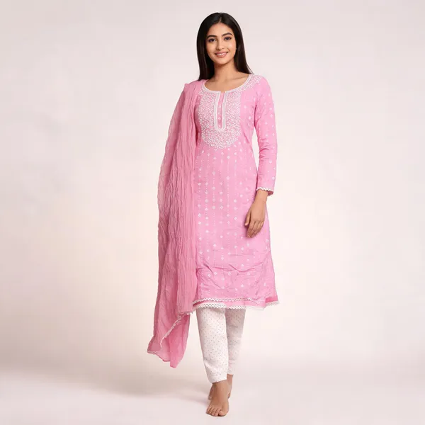 Pink_Cotton_Geometric_Print_Unstitched_Kurta_Set_For_Women