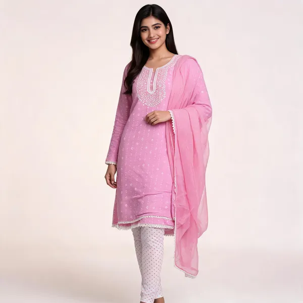 Pink_Cotton_Geometric_Print_Unstitched_Kurta_Set_For_Women