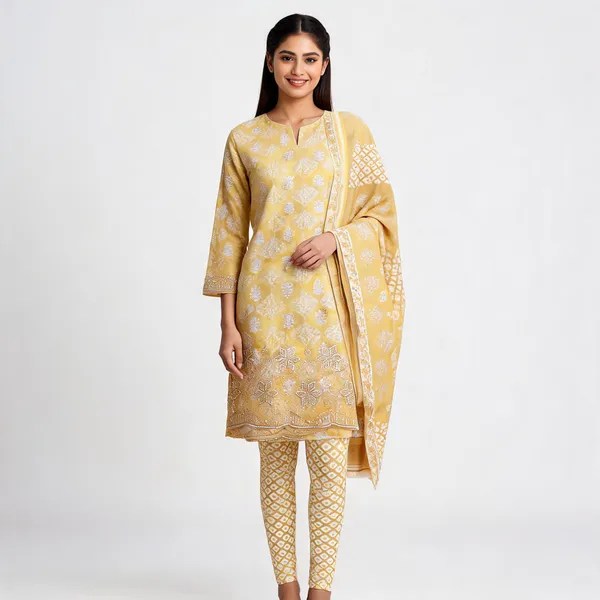 Yellow_Cotton_Floral_Embroidered_Unstitched_Kurta_Set_For_Women
