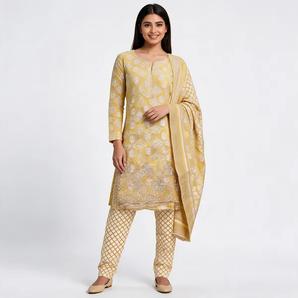 Yellow_Cotton_Floral_Embroidered_Unstitched_Kurta_Set_For_Women