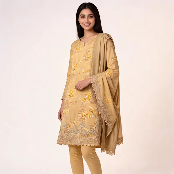 Beige_Cotton_Floral_Embroidered_Unstitched_Kurta_Set_For_Women