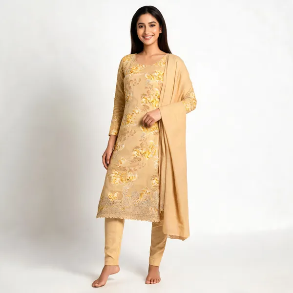 Beige_Cotton_Floral_Embroidered_Unstitched_Kurta_Set_For_Women