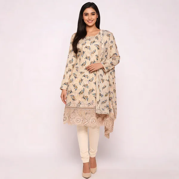 Cream_Cotton_Floral_Print_Unstitched_Kurta_Set_For_Women