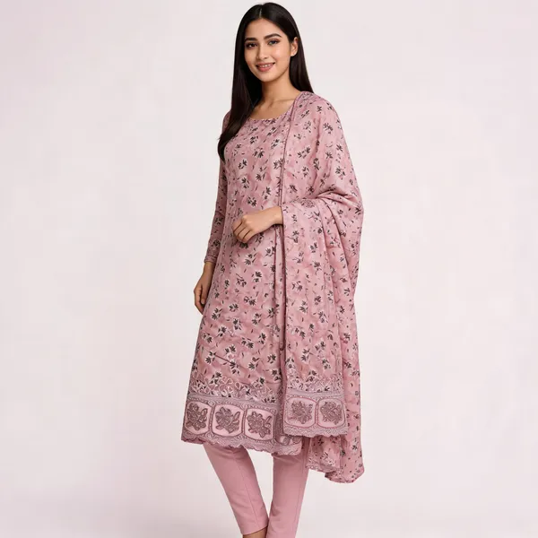 Pink_Cotton_Floral_Print_Unstitched_Kurta_Set_For_Women