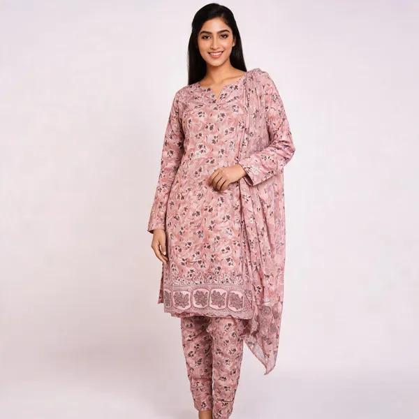 Pink_Cotton_Floral_Print_Unstitched_Kurta_Set_For_Women