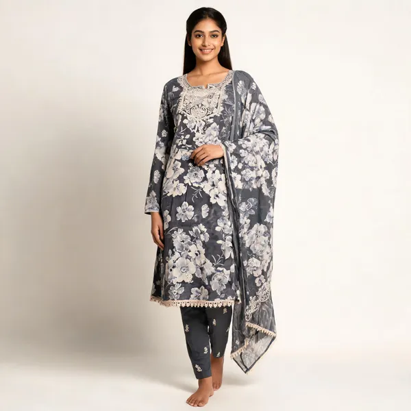Grey_Cotton_Floral_Print_Unstitched_Kurta_Set_For_Women