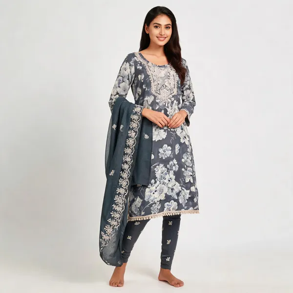 Grey_Cotton_Floral_Print_Unstitched_Kurta_Set_For_Women