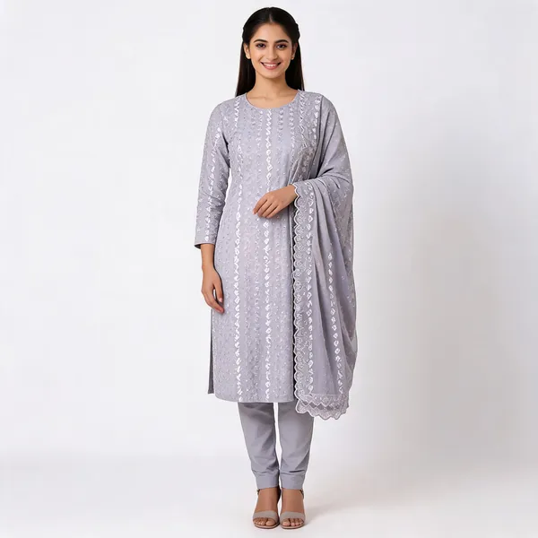 White_Mal_Cotton_Embroidered_Unstitched_Kurta_Set_For_Women