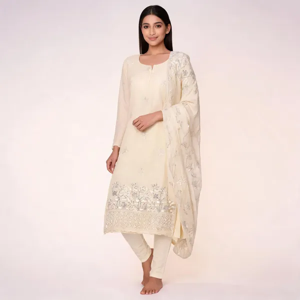 Cream_Cotton_Floral_Embroidered_Unstitched_Kurta_Set_For_Women