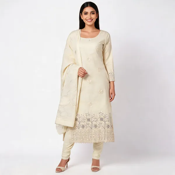 Cream_Cotton_Floral_Embroidered_Unstitched_Kurta_Set_For_Women