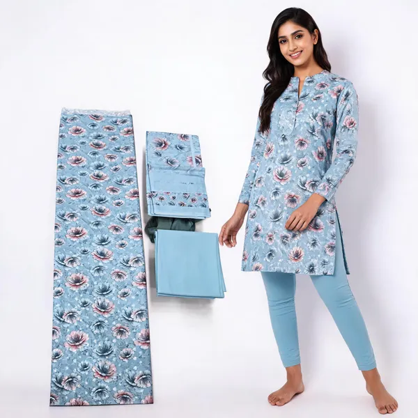 Light_Blue_Mal_Cotton_Floral_Print_Unstitched_Kurta_Set_For_Women