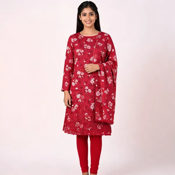 Red_Soft_Cotton_Floral_Embroidered_Unstitched_Kurta_Set_For_Women