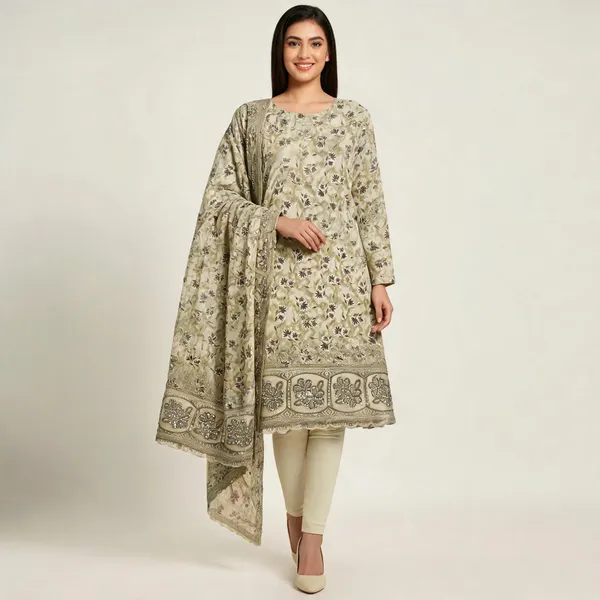 Beige_Cotton_Floral_Print_Unstitched_Kurta_Set_For_Women