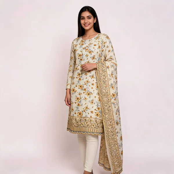 Cream_Cotton_Floral_Print_Unstitched_Kurta_Set_For_Women